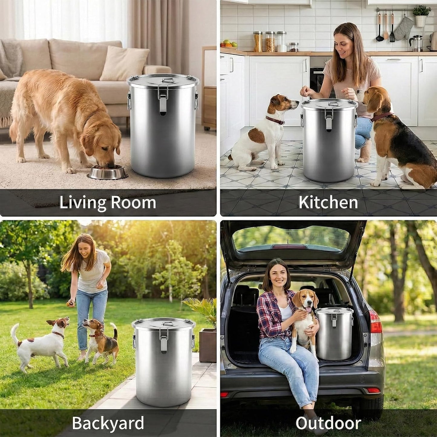304 Stainless Steel Dog Food Storage Container, 25LB/30LB Airtight Pet Food Container with Locking Lid & Silicone Seal, Large Metal Food Storage Bin for Dry Dog/Cat Food, Rice, Flour (25 LBS)