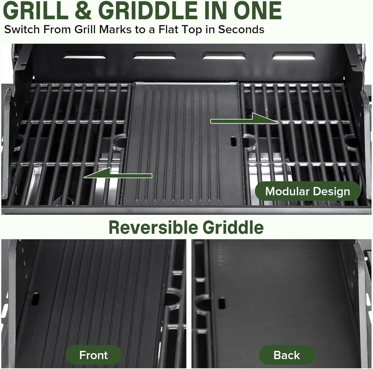 Gas Grill with Side Burner, 3-Burner Propane Grill with Porcelain-Enameled Cast Iron Grates and Double-Wall Insulated Lid, 39,000 BTU BBQ Grill with Wheels for Outdoor Cooking