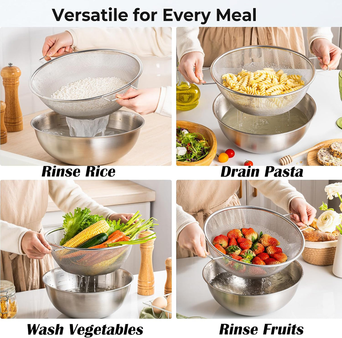 18/8 Stainless Steel Colander with Mixing Bowl, 1.5QT