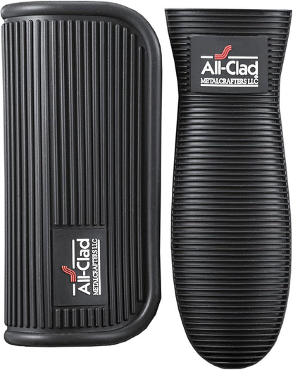All-Clad Silicone Grip Set: 100% Silicone Flexible & Heat Resistant Ribbed Grip Set - Perfect for Cast Iron, Steel, or Glass, (2-Piece), Black/Grey