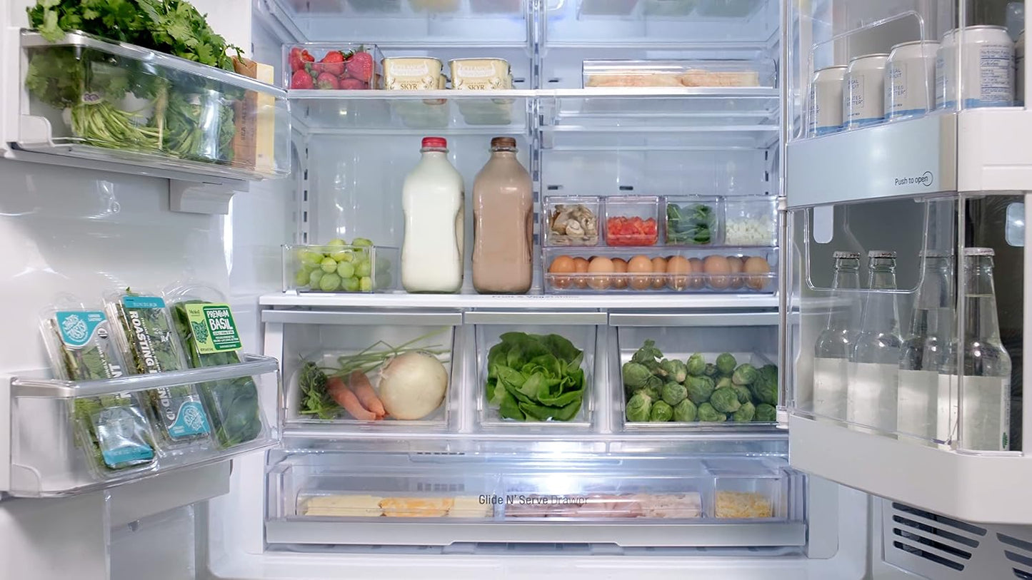 Pikanty Clear Refrigerator Organizer Bin with Handles — 15 Inch Stackable Fridge and Pantry Storage Container for Snacks, Produce, Cans, Yogurt, Condiments, Dishwasher and Freezer Safe, Made in USA
