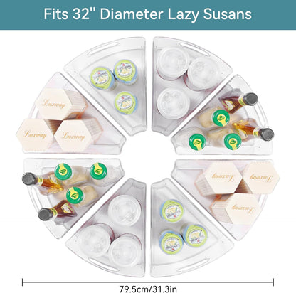 Oubonun Lazy Susan Organizers Set of 6, 11.6’’ x 10.2’’ x 4.1’' Plastic Transparent Kitchen Cabinet Storage Bins with Handle, 4.1" Deep Container, 1/8 Wedge - Food Safe, without BPA