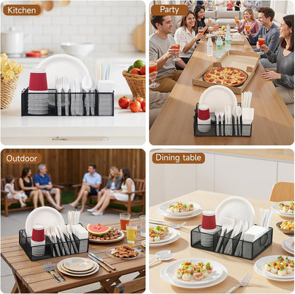 Utensil Caddy for Party - Paper Plate Holder ,Silverware Caddy Utensil Holder Paper plate Organizer with 6 Compartments for Party, Camping, Picnic
