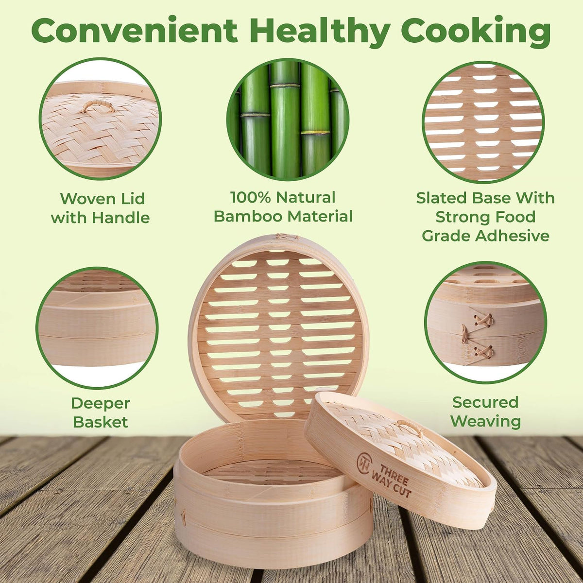 6" Dumpling Steamer & 100 Parchment Liners Set - Extra Deep Bamboo Steamer