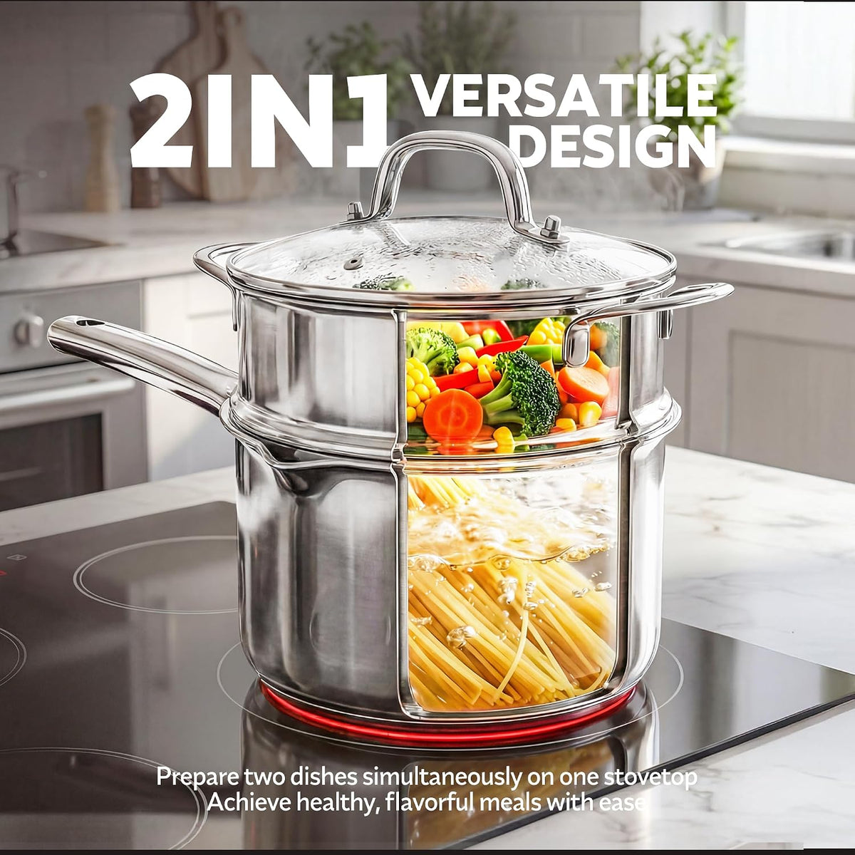 2.5 QT Tri-Ply Stainless Steel Saucepan, Steamer pot for cooking