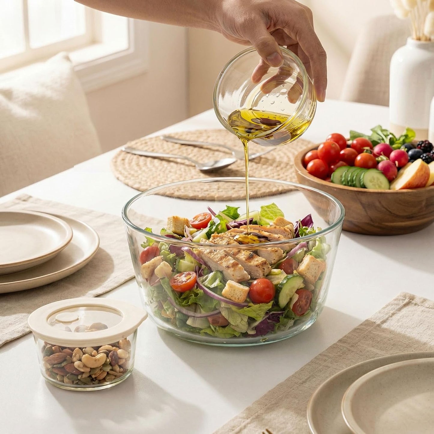 Urban Green Glass Food Container Set with Glass Lid, 3 Pack, Food Storage Containers Set, Airtight, LeakProof, 100% Plastic Free, Meal Prep Containers (White Color)