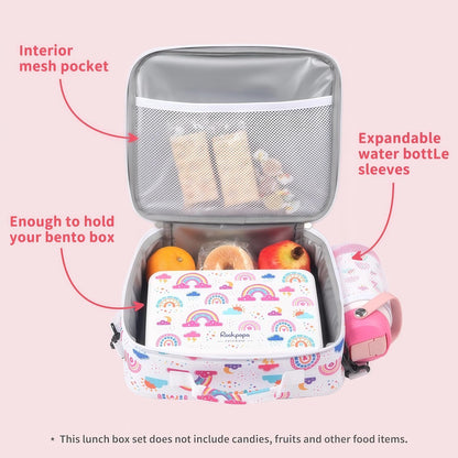 rockpapa Kids Lunch Box Set with 14oz Insulated Water Bottle & Lunch Bag, Leakproof 5.5 Cups Bento Box for School & Children, BPA-Free, Microwave Safe for Boys Girls (Grey Constr Turcks)