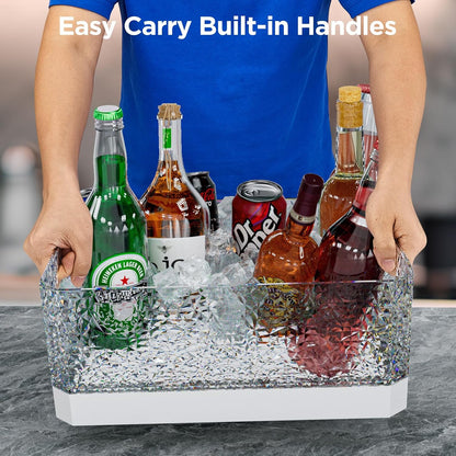 Plastic Ice Bucket for Parties, 15Liter / 4 Gallon Big Large Clear Beverage Tub for Champagne Beer Drink Wine Cocktails Bar, Hosting Party Essentials, LED Light Up, Rectangular, Leakproof