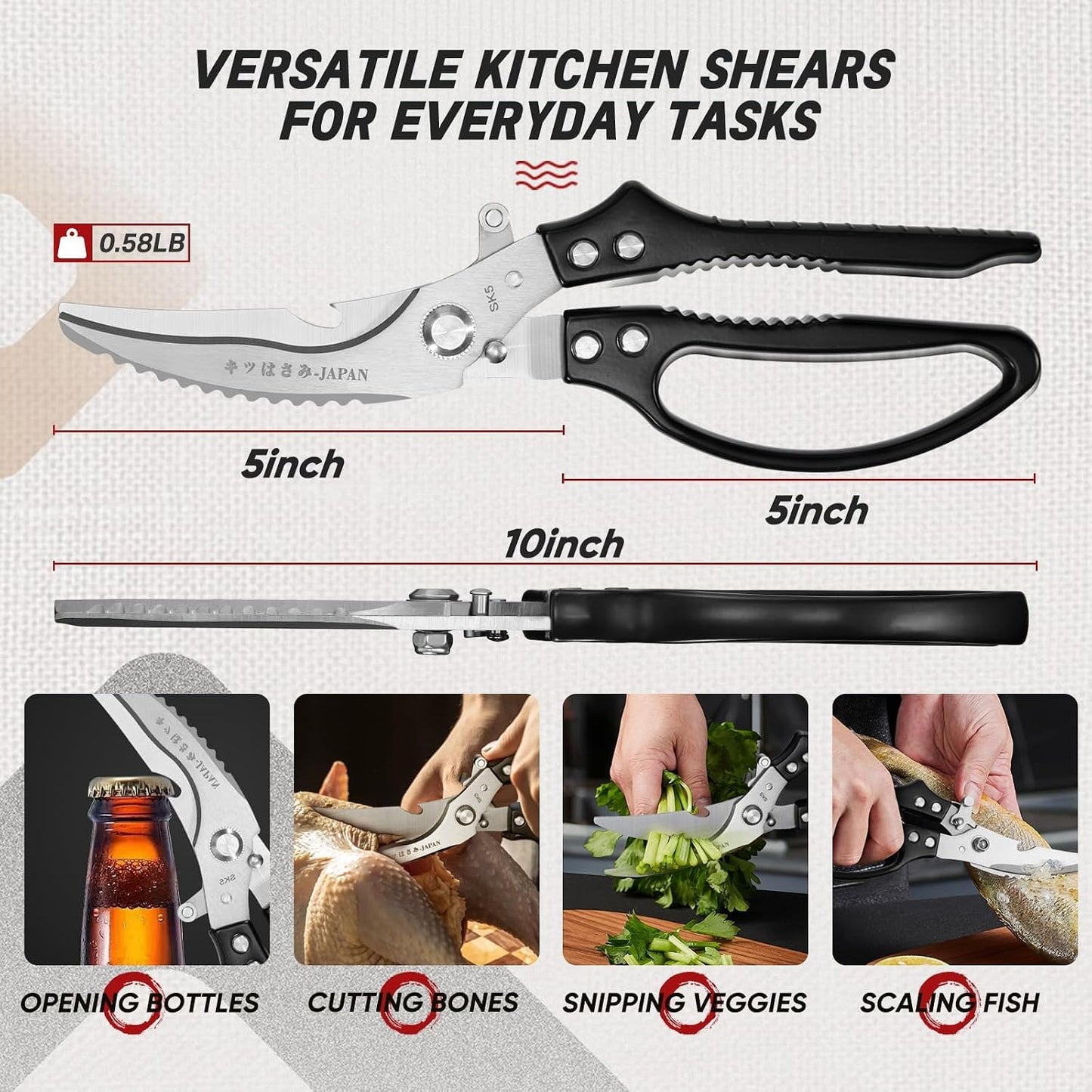 TIVOLI Kitchen Scissors Set Silver,Japanese Stainless Steel Kitchen Shears for Food, Heavy Duty Poultry Shears, Food Scissors for Meat,Chicken Bones and Turkey,Ideal Gift