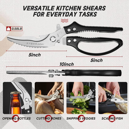 TIVOLI Kitchen Scissors Set Silver,Japanese Stainless Steel Kitchen Shears for Food, Heavy Duty Poultry Shears, Food Scissors for Meat,Chicken Bones and Turkey,Ideal Gift