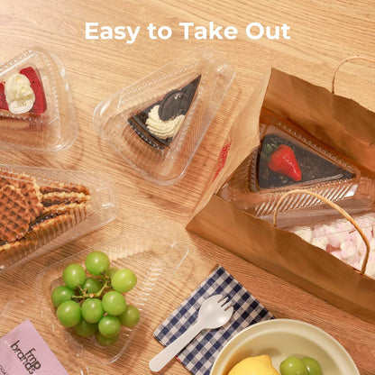 Fit Meal Prep 50 Pack Cake Slice Plastic Containers with Lids - Single 5" Clear Medium Dome Hinged Lid Cheesecake Container, Pie, Food Box, Take Out Togo Packaging for Home, Bakery and Cafe Business