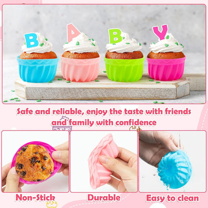 R HORSE 42Pcs Silicone Molds Cupcake 2 Inch Mini Size Reusable Muffins Liners Washable Non-Stick Donut Wrapper Mold Flower Shapes Baking Cups for Pan Oven Microwave Dishwasher