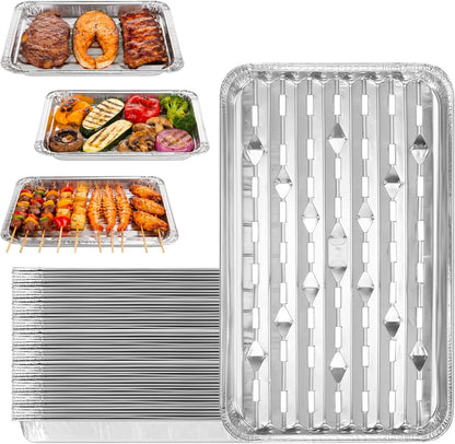 Perforated Aluminum BBQ Grill Trays, 20 Pack, 13 x 8.6 Inch | Food Grade Foil, Disposable Design, Even Heat Flow, Ideal for Grilling Meat, Vegetables and Seafood