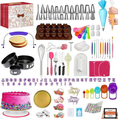 720PCS Cake Decorating Kit with Baking Supplies & Rotating Turntable