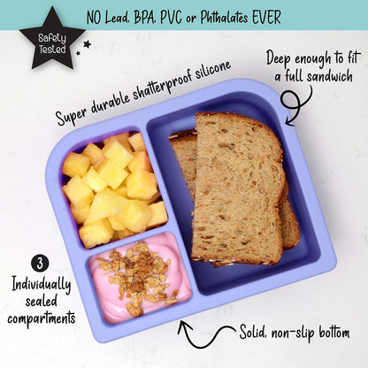 PrimaStella Unbreakable Silicone Lunch Box for Kids and Adults - Divided Leak Proof Bento Box (Slate Blue)