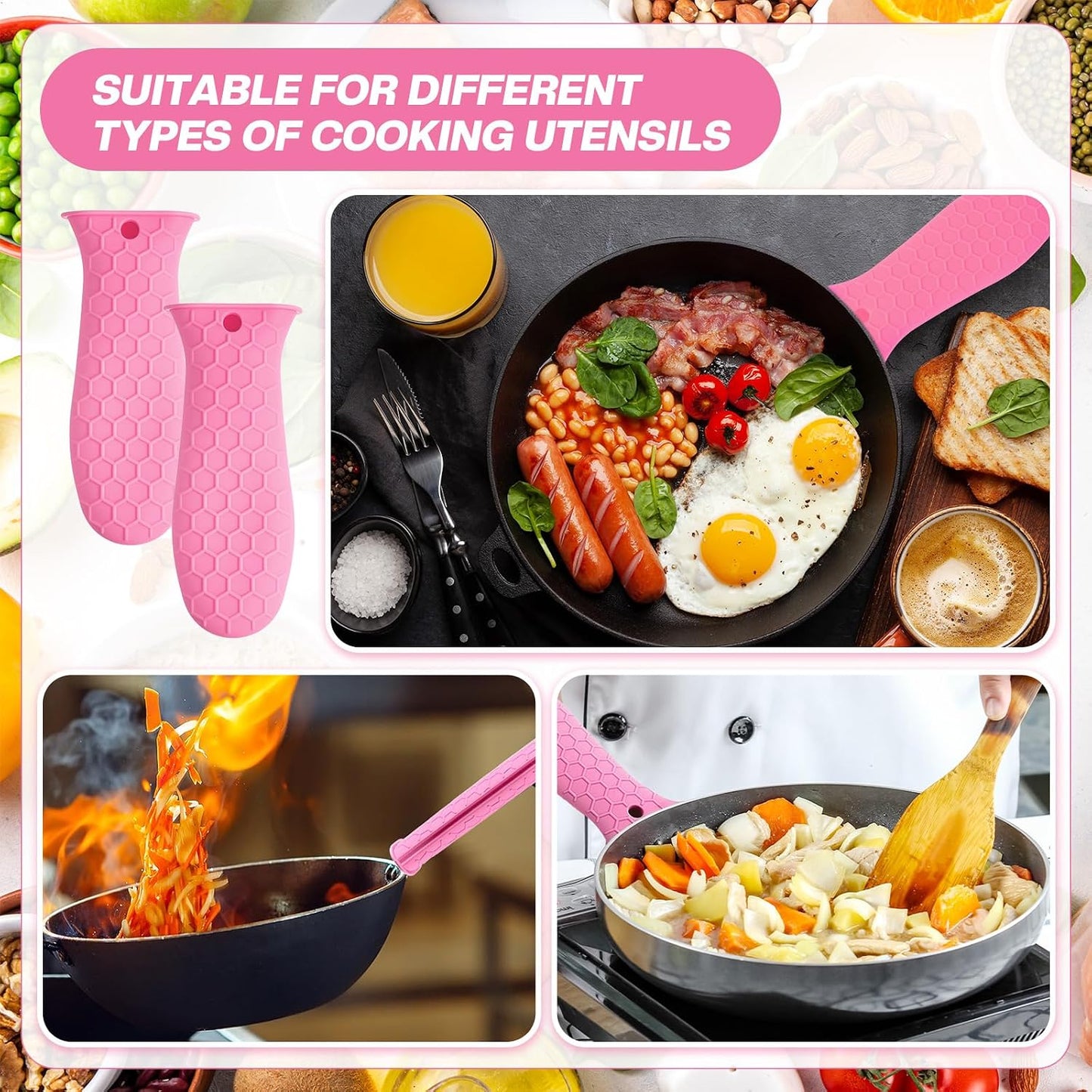 Patelai 2pcs Silicone Pan Handle Sleeve for Cast Iron Skillet, Black