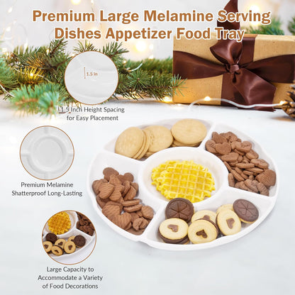 GENMOUS Chips and Dip Serving Tray, 13" Divided Serving Trays for Fruit Dips Candy, Water Hyacinth with 5 Sectional Melamine Appetizer Relish Trays for Party