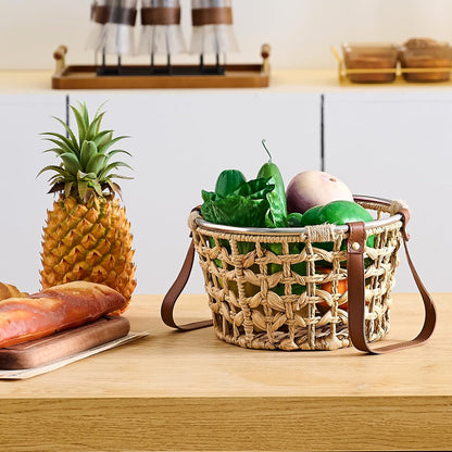 Egg Baskets for Collecting Fresh Eggs Farmhouse Handmade Wicker Hyacinth Egg Collecting Basket with Handle