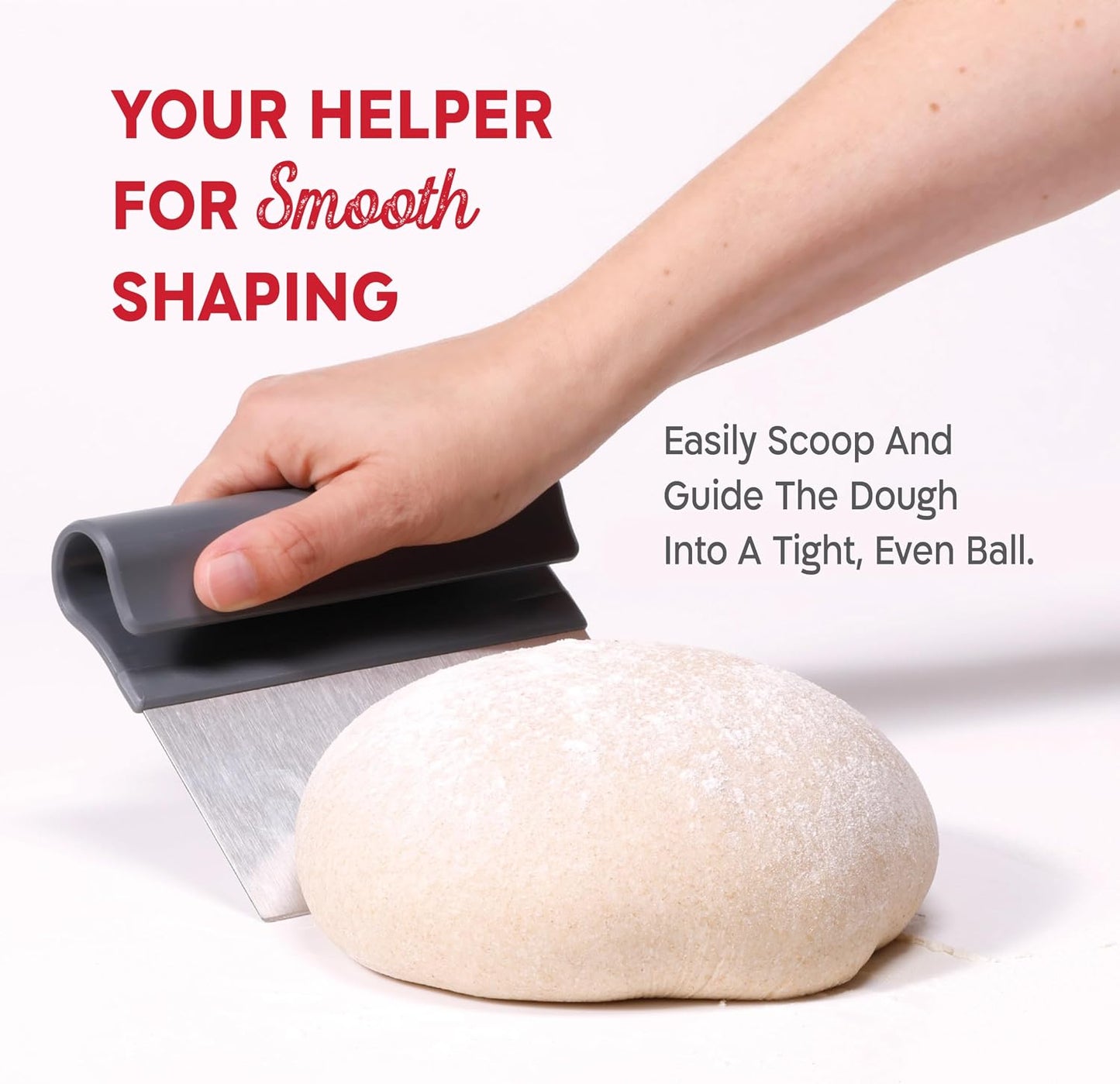 KneadAce Dough Scraper & Baker’s Brush Set. Stainless Steel Bench Scraper & Flour Cleaning Brush. Kitchen Tool for Pastry, Sourdough and Baking Prep Bread Dough Cutter, Gift For Bakers (White/Red)