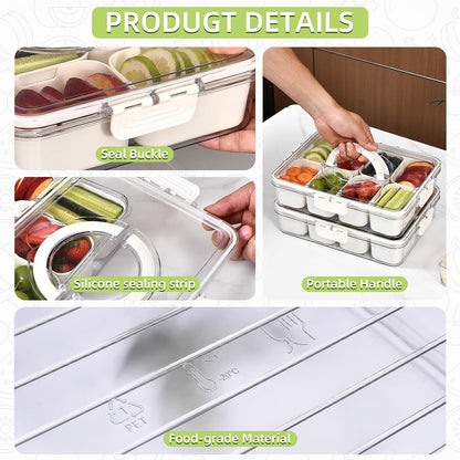 UPTRUST Divided Serving Tray with Lid and Handle - Snackle Box Charcuterie Container for Portable Snack Platters - Clear Organizer for Candy, Fruits, Nuts - Perfect for Party, Entertaining