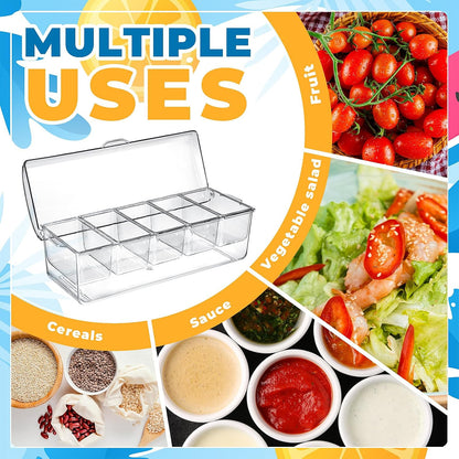 Condiment Containers Server with Lid,Ice Tray,Condiment Organizer,Chilled Caddy,Bar Garnish Holder on Ice,Dispenser,Salad Platter for Parties and Restaurants