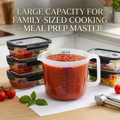 8 Cup Measuring Cup with Splash Guard Lid, BPA-Free Plastic Mixing Bowl for Baking, Pancakes & Meal Prep, Clear Accurate Measurement Marks