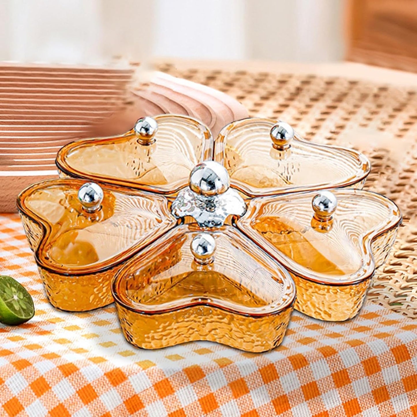 Dried Fruits Tray Candy Snack Plates Platter Appetizer Tray Divided Serving Tray for Cupcake Dried Fruits Family Holiday Home, Clear Grey Bowknot