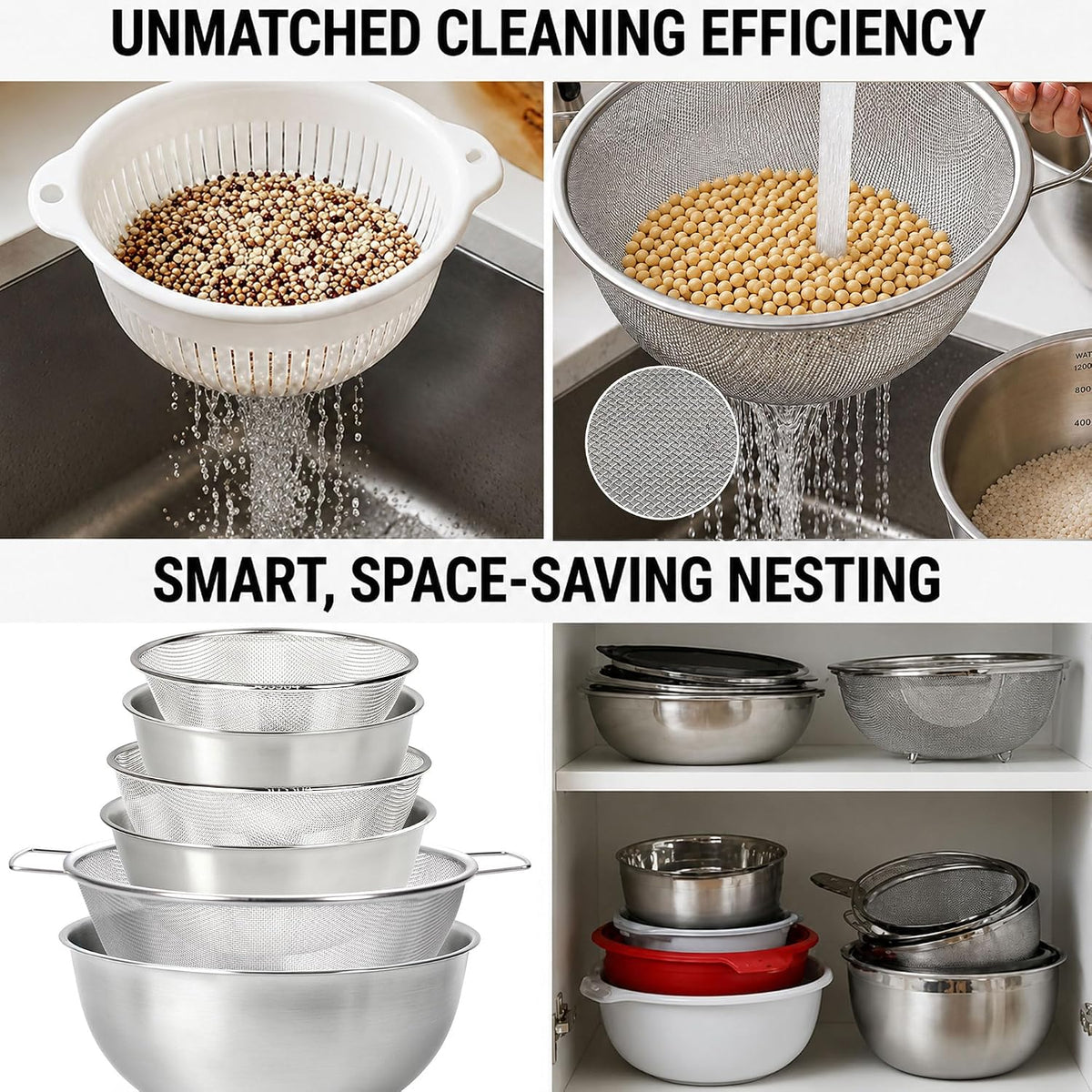 18/8 Stainless Steel Colander with Mixing Bowl, 1.5QT