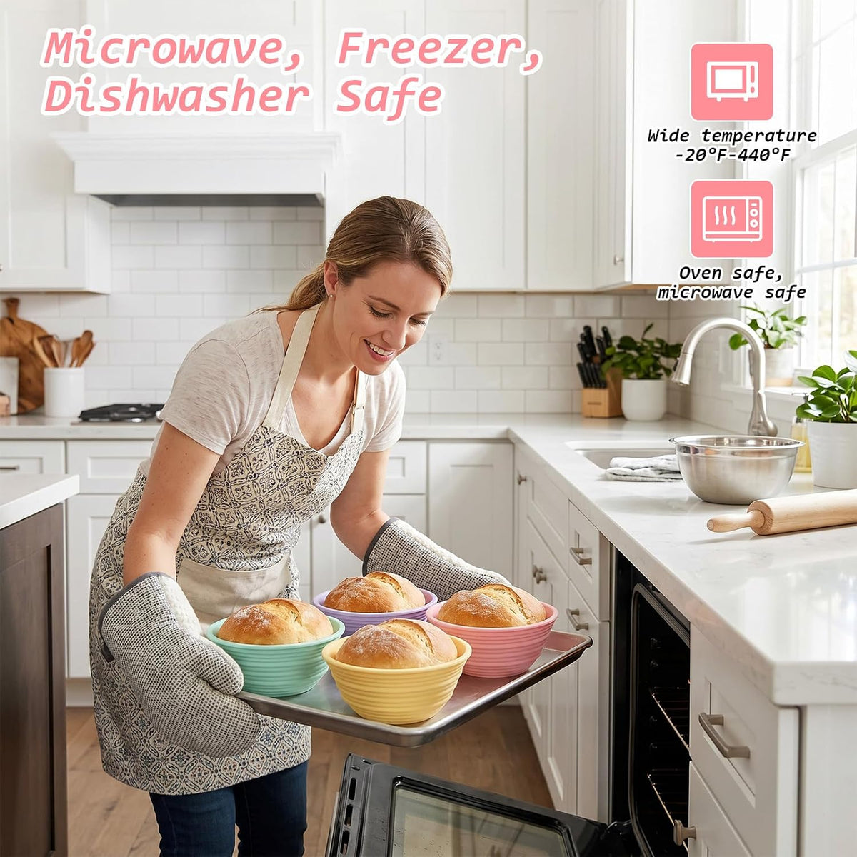 4 Pcs 9" Silicone Bread Proofing Basket, Round Banneton Dough Proofing Bowl