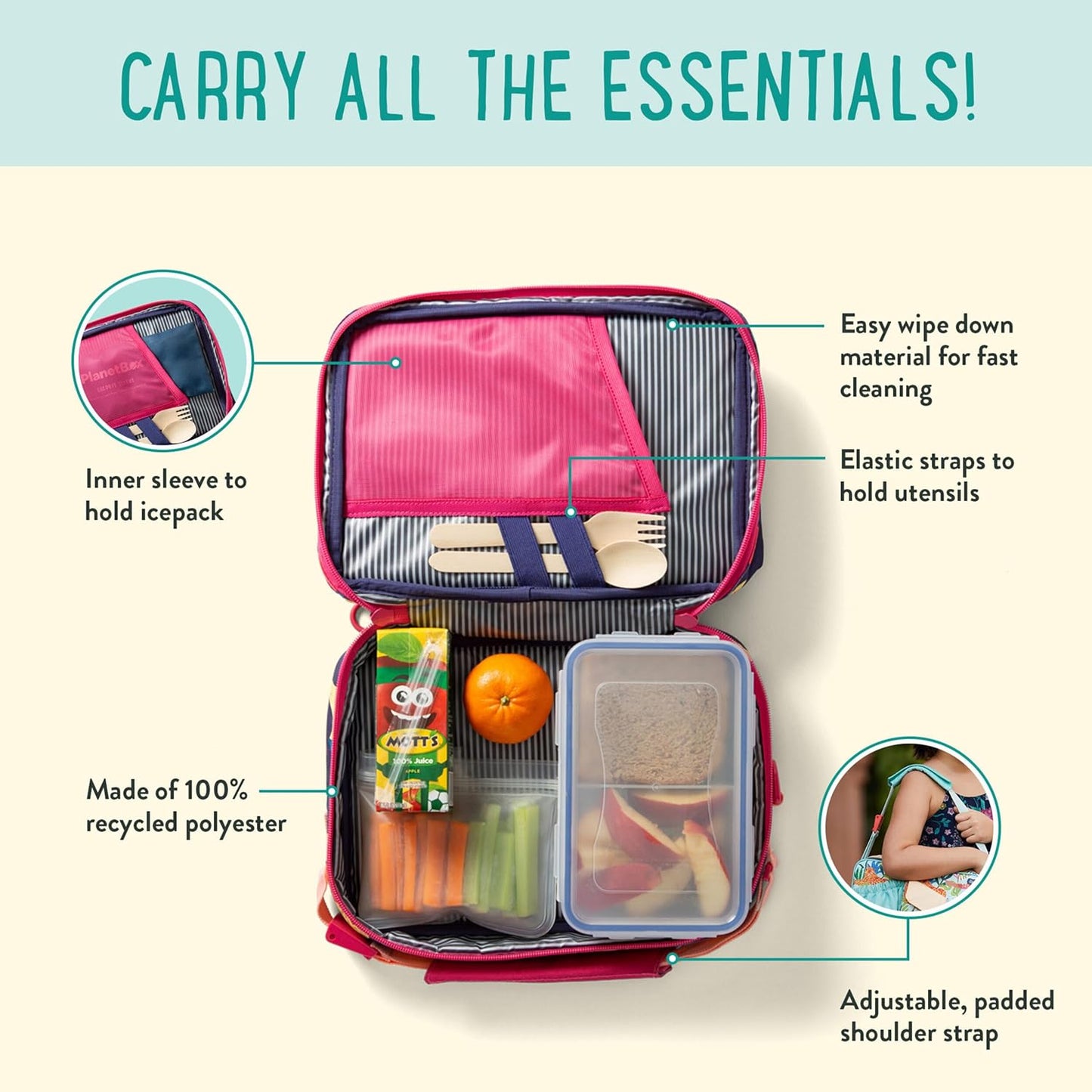 PlanetBox Rover Stainless Steel Bento Box Style Lunch Box Kit for Kids with 5 Compartments – Space Animals Edition includes Insulated Lunch Bag, Leakproof Food Containers and Matching Magnets