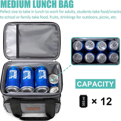 Tiblue Insulated Lunch Bag for Women/Men, Reusable Lunch Box for Office Work School Picnic,Leakproof Freezable Cooler Bag with Adjustable Shoulder Strap for Kid/Adult(Medium, Black & White Stripes)