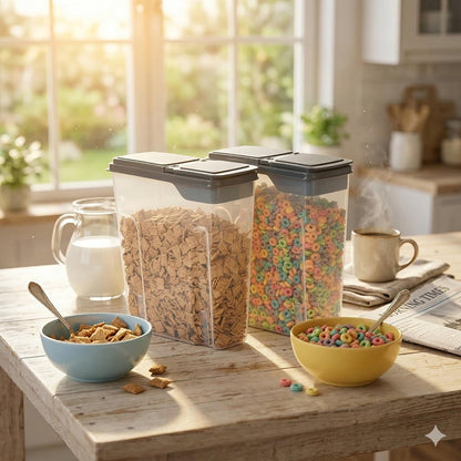 Set of 2 Large Airtight Food Storage Containers with Flip-Top Lids, BPA-Free Cereal & Dry Food Dispensers, Stackable Kitchen Pantry Organizer for Bulk Dry Goods