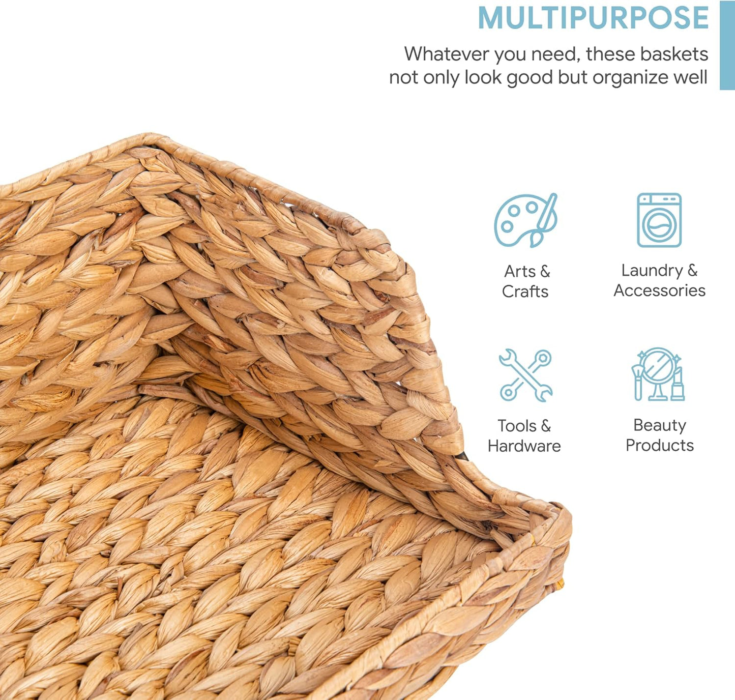 VATIMA Water Hyacinth Storage Baskets with Large Open-Front for Kitchen, Decorative for Living Room, 13.4” x 9.5” x 5.5”, 2 Pack