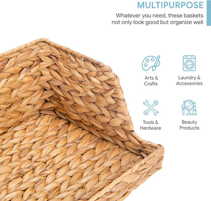 VATIMA Water Hyacinth Storage Baskets with Large Open-Front for Kitchen, Decorative for Living Room, 13.4” x 9.5” x 5.5”, 2 Pack
