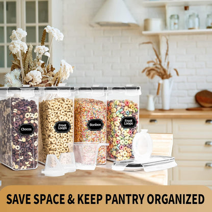 PRAKI Cereal Containers Storage Set (4L,135.2 Oz), 8PCS Airtight Food Storage Containers with Lids for Kitchen & Pantry Organizers and Storage, Cereal Dispensers with 20 labels, Measuring Cup & Marker