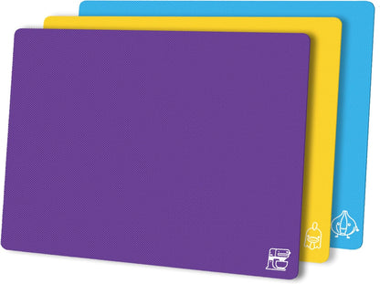 ZVP Flexible Plastic Cutting Board Set of 3 Gradient Color, Colorful Chopping Boards, BPA Free Mats, Non Slip, Dishwasher Safe, 15x12 Inch, Pink Multi-Color