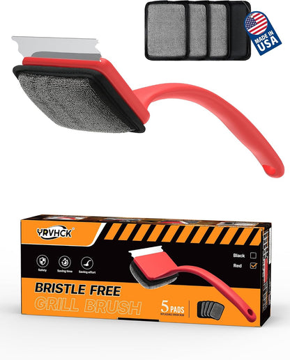 Grill Brush Bristle Free, Grill Cleaner Brush with 5 Replacement Heads, Ultra Safe Grill Brush for Outdoor Grill, Cast Iron, Stainless Steel Grates, Grill Scraper Outdoor BBQ Grill, Black