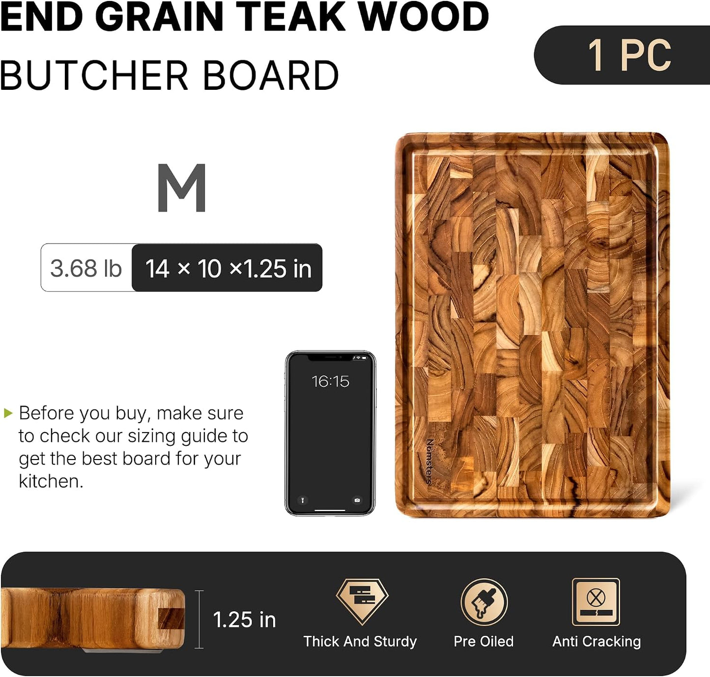 Teak Wood End Grain Cutting Board Set of 2 with Non-slip Feet, Reversible Cutting Boards for Kitchen with Juice Grooves and Handles Non Toxic Chopping Board Butcher Block Serving Tray Kitchen Gift