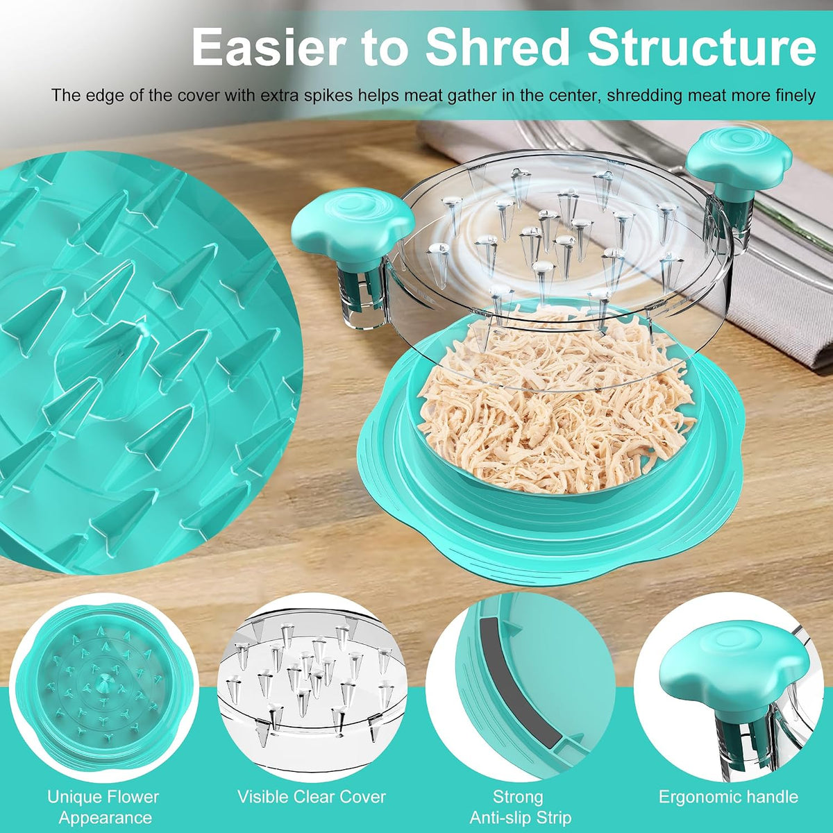 Chicken Shredder Tool Twist Large Meat Shredder with Brush&Fork, Black