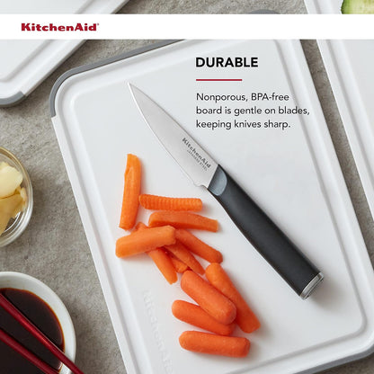 KitchenAid Classic Plastic Cutting Board with Perimeter Trench and Non Slip Edges, Dishwasher Safe, 12 inch x 18 inch, Gray
