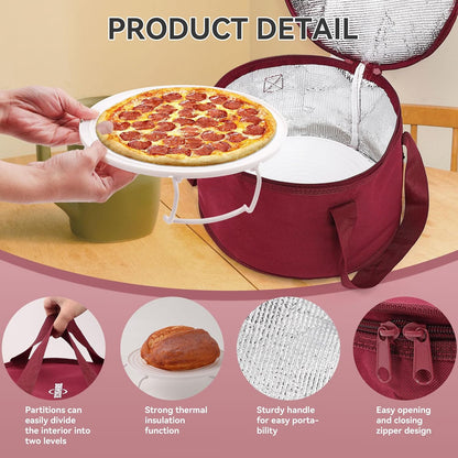 2-Piece Round Pie Carrier Set – 11”x7” Insulated Casserole Carrier with Lid & Handle, Reusable Cooler Thermal Bag for Potluck, Picnic
