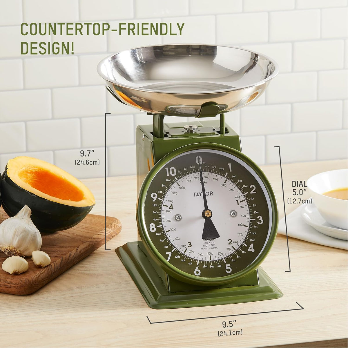 Taylor Vintage Mechanical Kitchen Scale - 11 lb Max Capacity, Silver