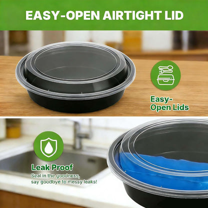 50 Pack (100-Piece) Meal Prep Containers with Lids, Reusable 2-Compartment Food Storage, Sturdy Leakproof, Food Safe, Microwave Freezer Dishwasher Safe, To-Go Takeout Plastic Containers – 60828