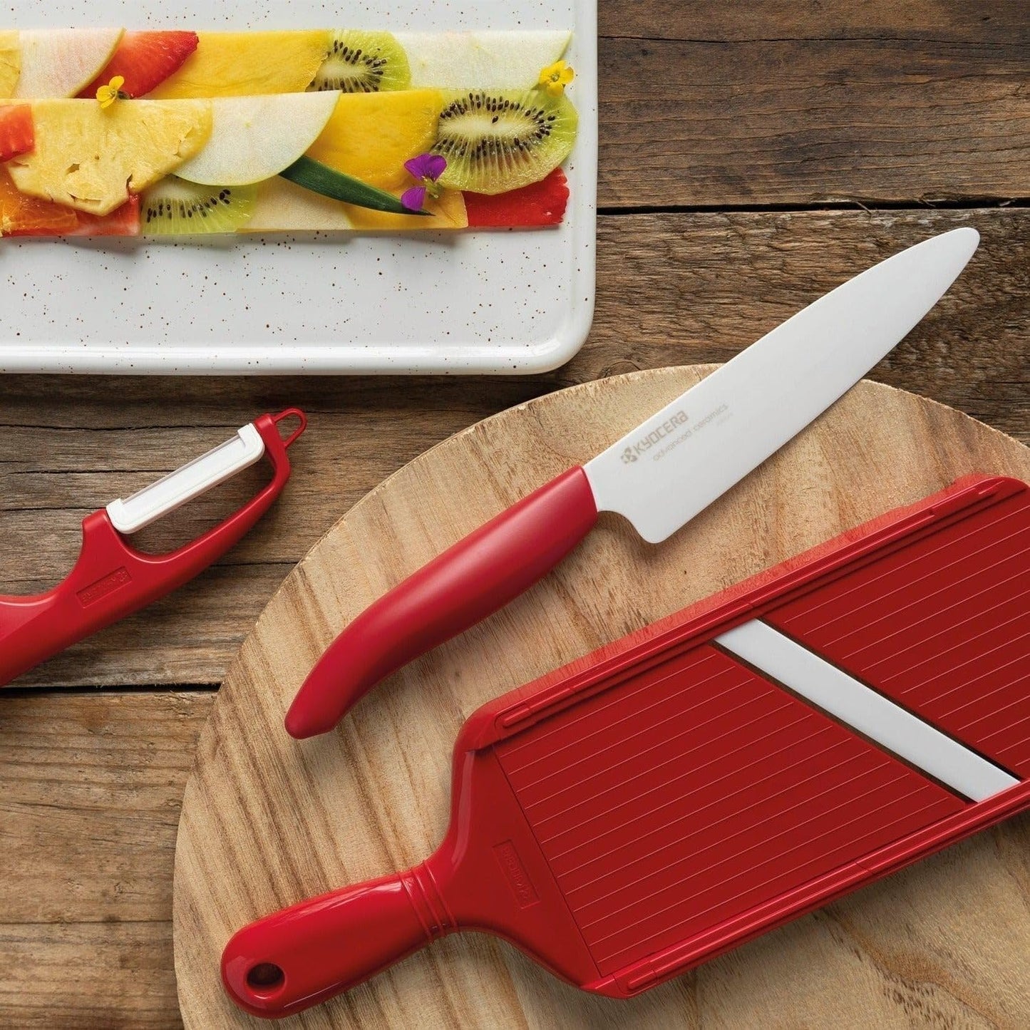 Kyocera Advanced Ceramic Double-edged Mandolin Slicer With Guard, Red