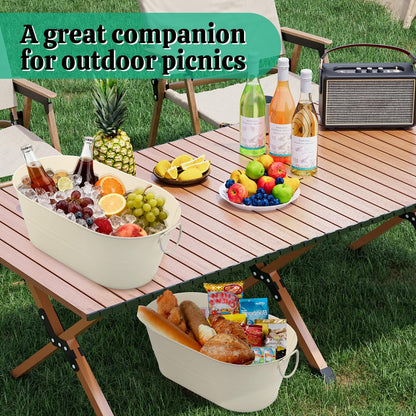 3 PCS 15.3 x 9 x 6 inch White Metal Galvanized Tub with Handles, 3 Gallon Large Beverage Tubs for Wine, Cocktails, Parties, Outdoor Beer Ice Tub