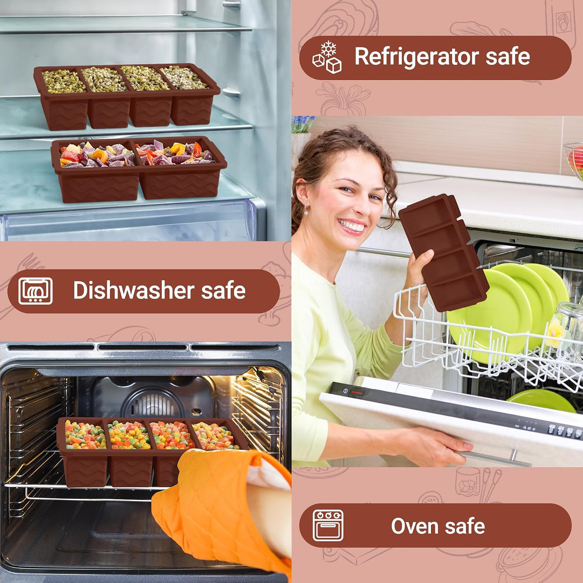Silicone Freezer Trays with Lid for Soup, 1-Cup & 2-Cup Large Ice Cube Molds Food Storage Containers for Meal Prep, Freeze 500mL/250mL/125mL Portions – 2 Pack