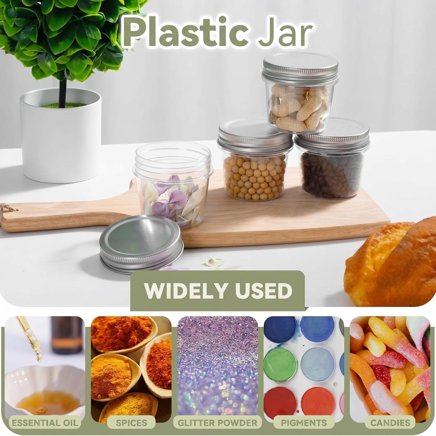 novelinks 4 oz Small Plastic Jars with Lids, 40 Pack Mini Plastic Mason Jars with Lids 4oz, Craft Storage Containers & Canning Jars & Small Spice Jars for Kitchen Organization (40 Pack,Black)