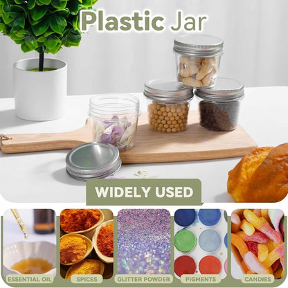 novelinks 4 oz Small Plastic Jars with Lids, 40 Pack Mini Plastic Mason Jars with Lids 4oz, Craft Storage Containers & Canning Jars & Small Spice Jars for Kitchen Organization (40 Pack,Black)