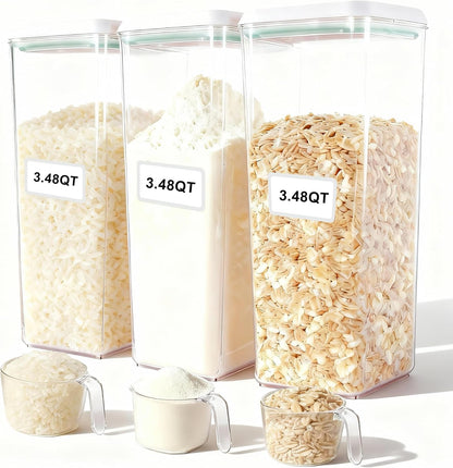 Pop Containers with Lids - Stackable Airtight Food Storage, Kitchen Pantry Storage Containers for Snacks Candy Salt Herbs Spices BPA-Free (3300ML / 3.48QT / 112OZ *3)