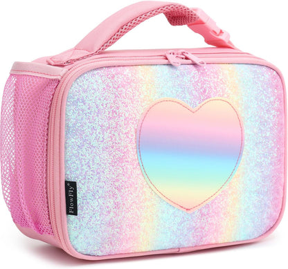 FlowFly Kids Lunch box Insulated Soft Bag Mini Cooler Back to School Thermal Meal Tote Kit for Girls, Boys, Black